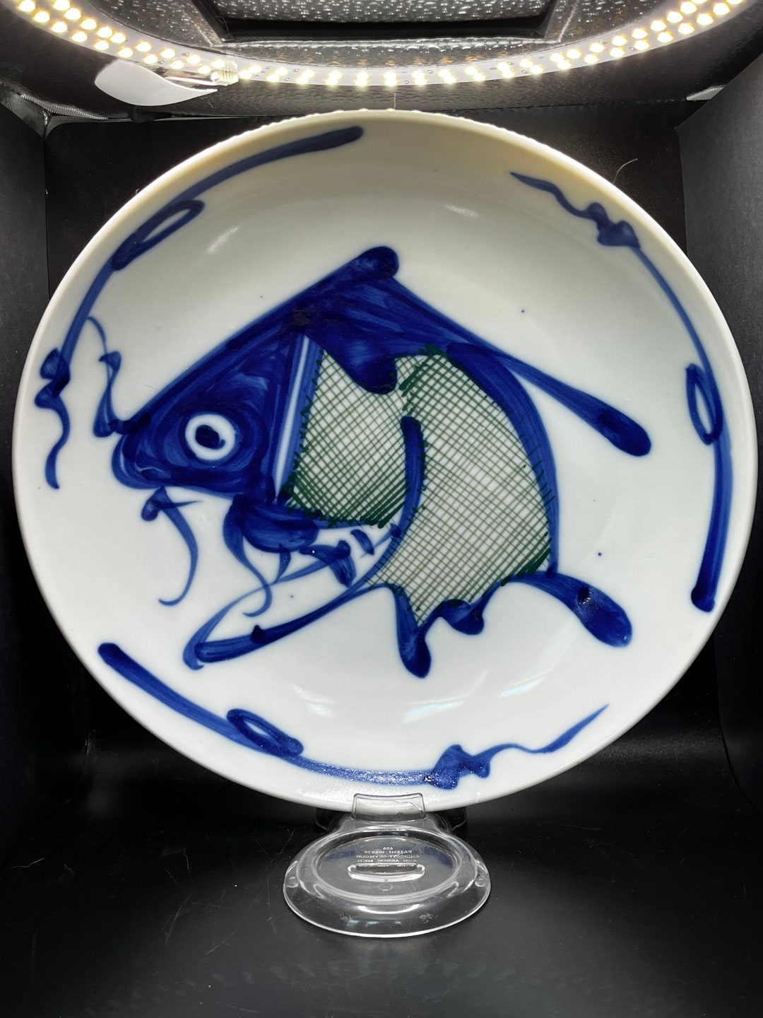 Antique Chinese Fish Plate, Several Available Blue Cobalt, Ching