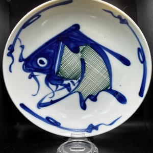 Antique Chinese Fish Plate, Several Available Blue Cobalt, Ching Dynasty, 18th Century 10&quot; P1