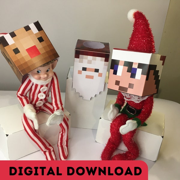 Christmas Minecraft Characters Heads - Easy Elf Idea - Elf Survival -  Digital Download - Printable - Prop Accessory- Christmas Elf Doll