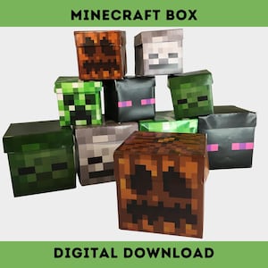 Caja de descarga digital para imprimir inspirada en Minecraft para Halloween / Caja de regalo de Minecraft DIY / Recuerdo de fiesta / Accesorios de fiesta / Imprimible