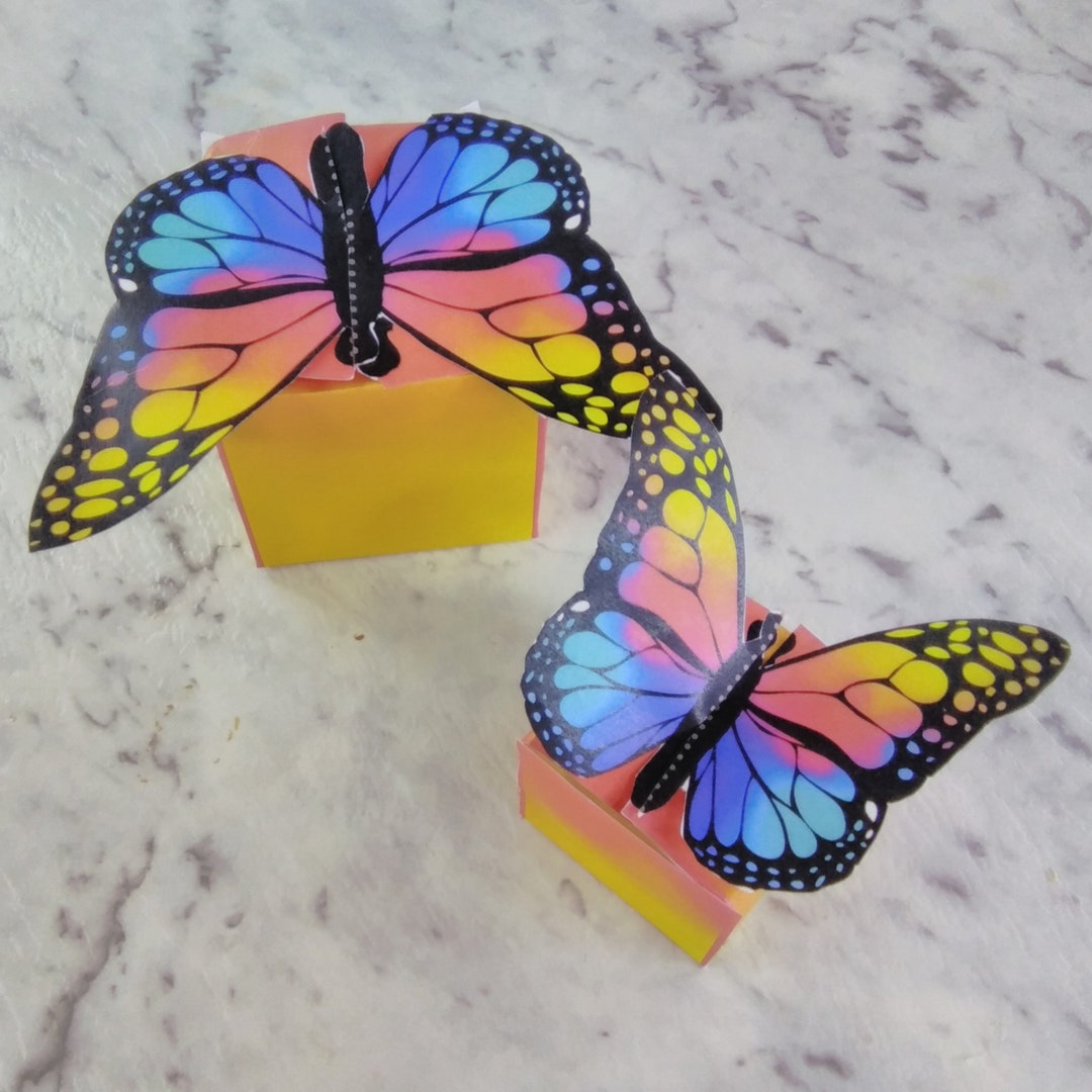 Rainbow Butterfly Gift Box Printable Surprise Box, Favour Box Paper