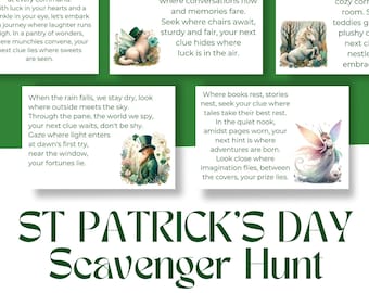 Indoor St Patricks Day Scavenger Hunt - Older Kids- Riddles - Easy Print and Make Yourself - Digital Download