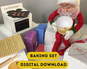 Mini Baking Set Printable Christmas Elf Prop, Cookies and Kitchen Accessories, Digital Download