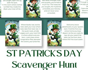 Digital Download - St Patricks Day Scavenger Hunt - Older Kids- Riddles - Easy Print and Make Yourself - Indoor