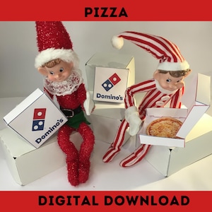Christmas Elf sized Pizza with Box - Elf Prop Idea - Digital Download Print and make Yourself - Doll Accessory - Survival Idea
