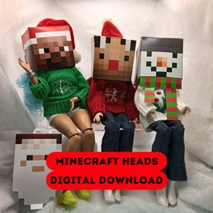 Mini Pixel Christmas Character Heads Printable – Minecraft-Style Props – Easy Christmas Idea – Digital Download – DIY Papercraft Scene PDF