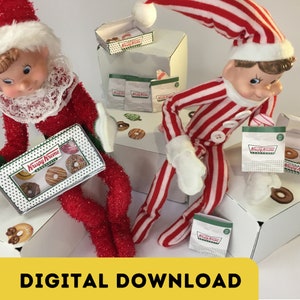 Christmas Elf Donuts - Boxes & Bags - Instant Digital Download - Printable - Doll Accessory - DIY - Print and Make Yourself