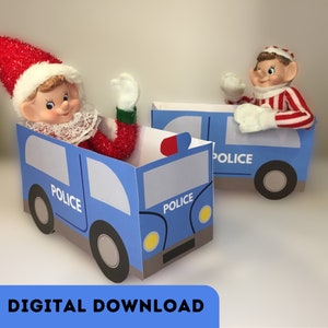 Christmas Elf sized Police Car - Elf Prop Idea  - Digital Download Print and make Yourself - Doll Accessory - Survival Idea - Printable