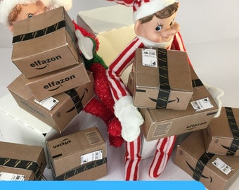 Cajas Elfazon del tamaño de un elfo navideño (Amazon) - Idea de utilería de elfo - Descarga digital Imprima y hágase usted mismo - Accesorio para muñecas - Idea de supervivencia