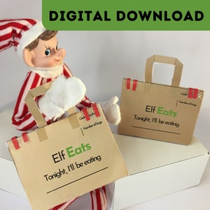 Elf Prop - Elf Eats (Uber Eats) Delivery Bag- Instant Digital Download - Printable - Christmas Elf Idea - Survival Kit- Easy Accessory