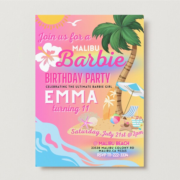 Malibu Barbie Birthday Invitations - Etsy