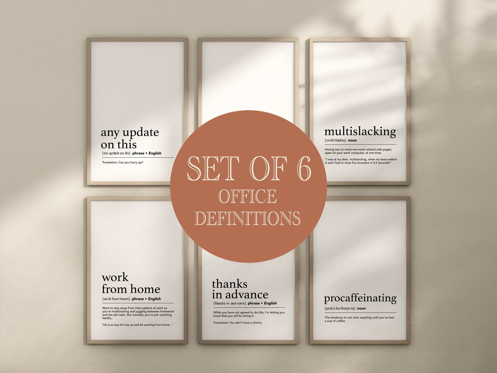 Funny Office Print Set, Set of 6 Office Definitions, 6 PRINTABLES