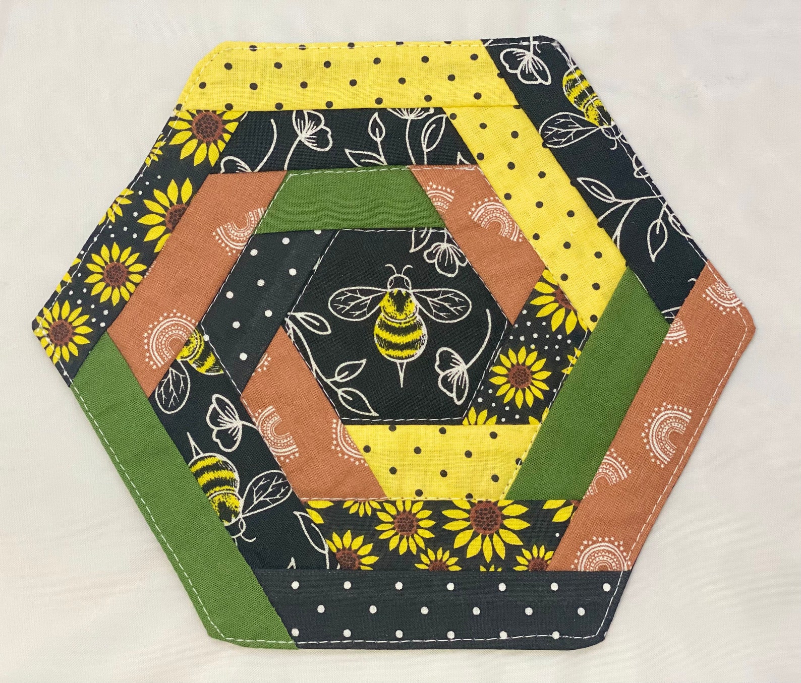 Hexagon Quilted Table Topper, Mug Rug, Coaster, Bee Decor for Kitchen ...