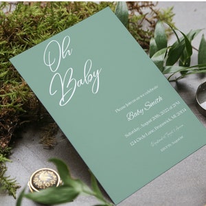 Baby Shower digital template download gender neutral baby shower invitation invite green baby bash