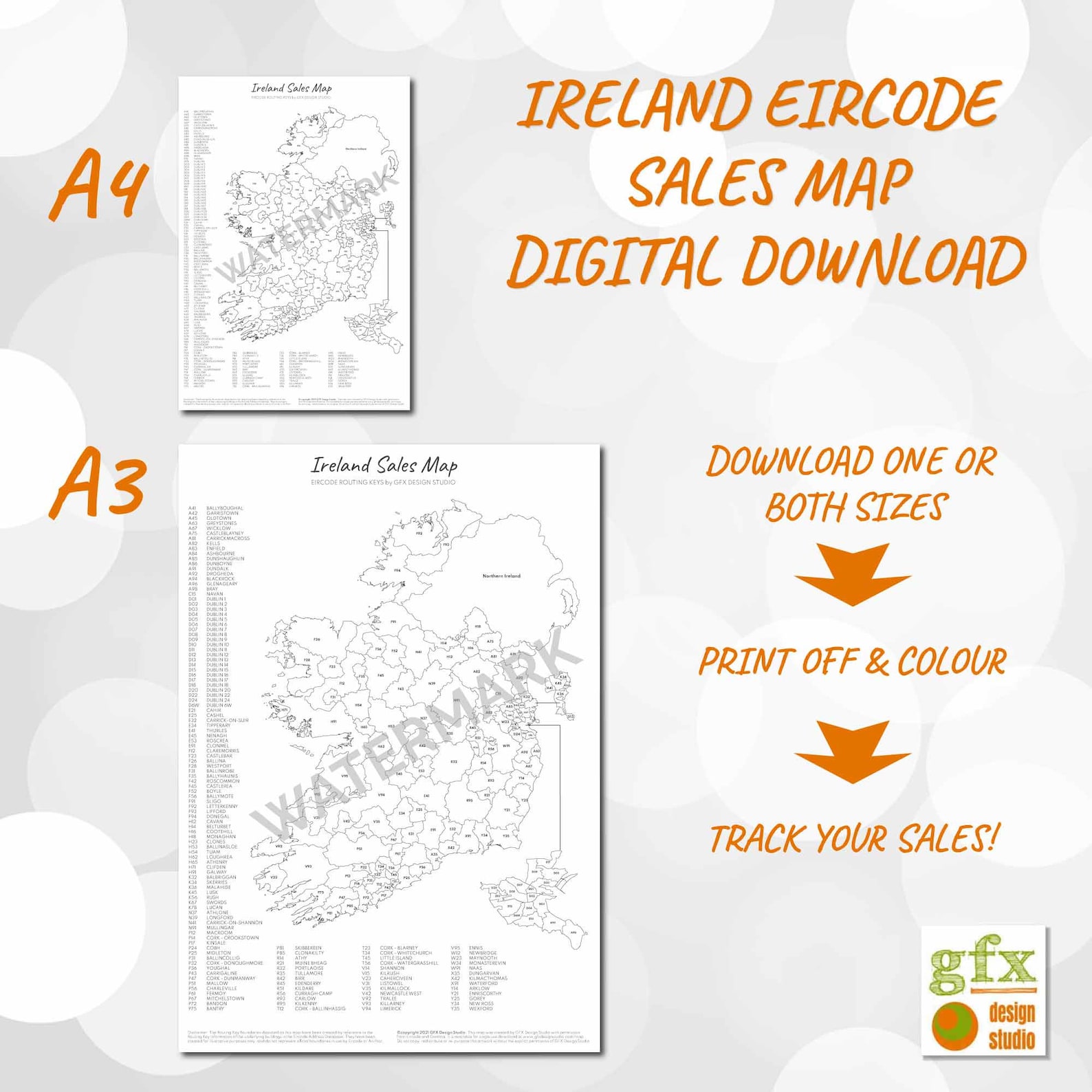 Ireland Eircode Sales Map Irish Postcode Map Business Sales Etsy