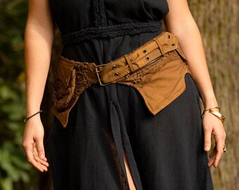 LIGHT and SHADOW POCKETBELT - Khaki - Festival Utility Handmade Hippie Earthy Tribal Natural Organic Bohemian Gypsy Style Pockets Belt