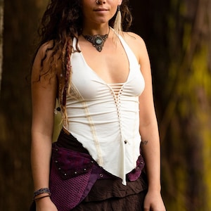 CULTIVATE PEACE TOP - Creme - Boho Festival Kleidung, erdige, natürliche, handgefertigte Boho Tribal Pixie Fee, weiches, rückenfreies Top