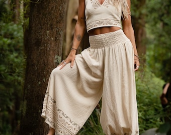 RIVER WIDE PANTS - Boho Festival Tribal Organic Clothing Handmade Natural Earthy Gypsy Style Loose Bohemian Pants