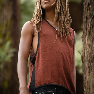 TAURUS TANK TOP-roest-aardse festivalkleding natuurlijke handgemaakte mannen handgeweven zigeuner mouwloze aardse boho tribal tanktop