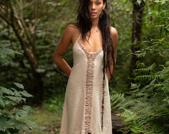 ROBE BOHO ALUNA - Vêtements de festival terreux Robe de style bohème bohème en coton fait main, naturel, fait main