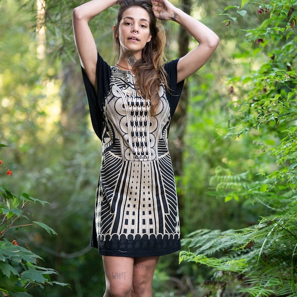 ZULU DRESS - Black - Earthy Festival Clothing Natural Handmade Boho Tribal Pixie Fairy Cotton Bohemian Gypsy Style Dress