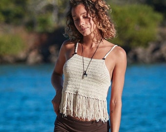 FRAYED EDGES TOP - Festival Earthy Clothing Bohemian Boho Handmade Natural Organic Pixie Festival Backless Fairy Fringe Top