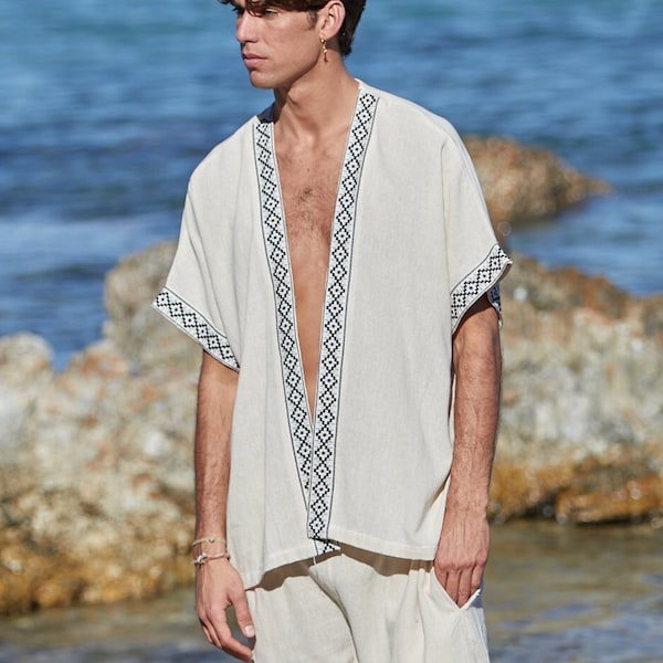 RUMI KIMONO for MEN - Tribal Organic Festival Ceremony Earthy Tribal Handmade Shamanic Boho Natural Bohemian Kimono