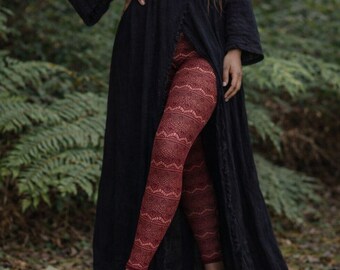 BAROQUE FISHNET LEGGINGS - Red Wine - Bohemian Earthy Festival Tribal Organic Clothing Handmade Natural Boho Gypsy Style Yoga Pants