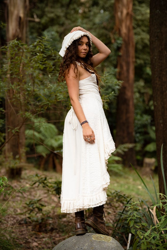 EDEN DRESS Cream Festival Earthy Tribal Clothing Handmade Natural Organic Tribal Bohemian Gypsy Style Boho Fairy Hooded Wedding Dress Etsy