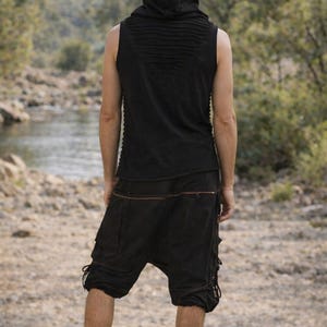 NOMAD HAREM SHORTS - Black/Brown - Boho Festival Tribal Clothing Handmade Natural Utility Earthy Gypsy Outdoor Bohemian Pockets Shorts image 4