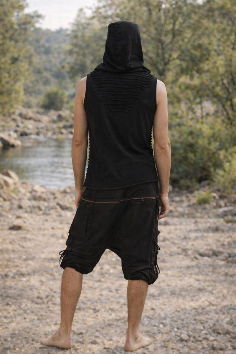 NOMAD HAREM SHORTS - Black/Brown - Boho Festival Tribal Clothing Handmade Natural Utility Earthy Gypsy Outdoor Bohemian Pockets Shorts image 4