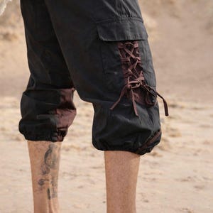 NOMAD HAREM SHORTS - Black/Brown - Boho Festival Tribal Clothing Handmade Natural Utility Earthy Gypsy Outdoor Bohemian Pockets Shorts image 2