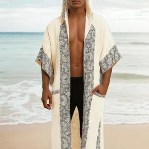 SHIPIBO KIMONO for MEN - Cream - Tribal Organic Festival Ceremony Earthy Tribal Handmade Shamanic Boho Natural Bohemian Kimono