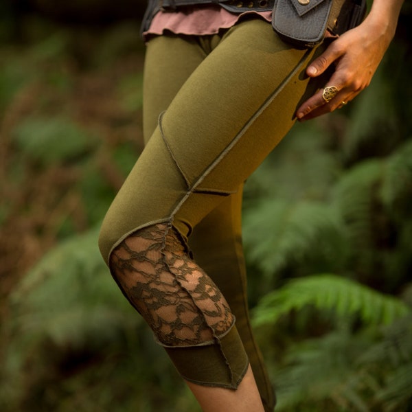 DESERT DWELLER LEGGINGS - Green - Tribal Organic Festival Earthy Natural Boho Pixie Bohemian Leggings Gypsy Style