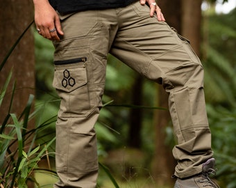 PSY CARGO TROUSERS - Olive - Boho Festival Tribal Organic Clothing Handmade Natural Utility Outdoor Bohemian Pockets Cargo Pants