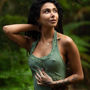 PRANAYAMA TOP - Hellgrün - Festival Erdige Kleidung Boho Boho Handgefertigtes Natürliches Bio Pixie Festival Rückenfreies Fairy Top