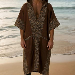 SHIPIBO KIMONO for MEN - Brown - Tribal Organic Festival Ceremony Earthy Tribal Handmade Shamanic Boho Natural Bohemian Kimono