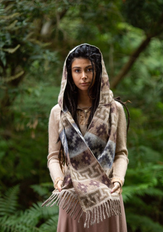 MOUNTAIN ALPACA GEOMETRIC Scarf - Earthy Tones - Tribal Earthy Boho Festival Clothing Handmade Natural Organic Bohemian Geometric Scarf
