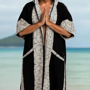 SHIPIBO KIMONO for MEN - Black - Tribal Organic Festival Ceremony Earthy Tribal Handmade Shamanic Boho Natural Bohemian Kimono