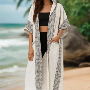 SHIPIBO KIMONO - Cream - Tribal Organic Festival Earthy Tribal Handmade Shamanic Boho Natural Icaro Bohemian Robe Long Dress Kaftan