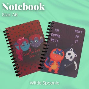 Silly Cute Halloween A6 Notebooks | Line Paper | Back to School | Stationery | Office Supplies | Vampire | Couple | Salamander | Grim Reaper