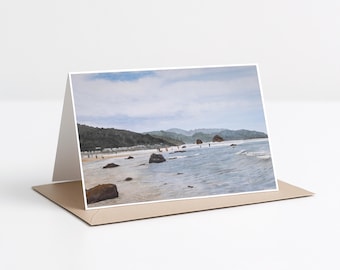 Crescent Beach Oregon Watercolor Card: Art Print Greeting Card