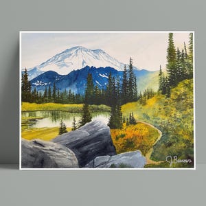 Dawn at Naches Loop au parc national du mont Rainier, dans l'État de Washington, aquarelle signée