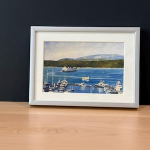 Friday Harbor Watercolor Print: San Juan Island Art, Silver Frame 5x7