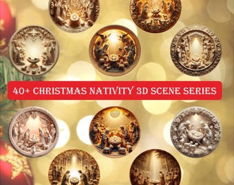 3D Nativity Series - Round XMas Christmas Ornament Design Bundles Laser Engrave/Sublimation/UV PNG File Clipart Template - Digital Download