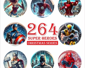 3D Round Christmas Super Heroes Series Ornament Design XMas Bundles - Laser Engrave/Sublimation/UV/DTF - PNG Digital File Clipart Templates