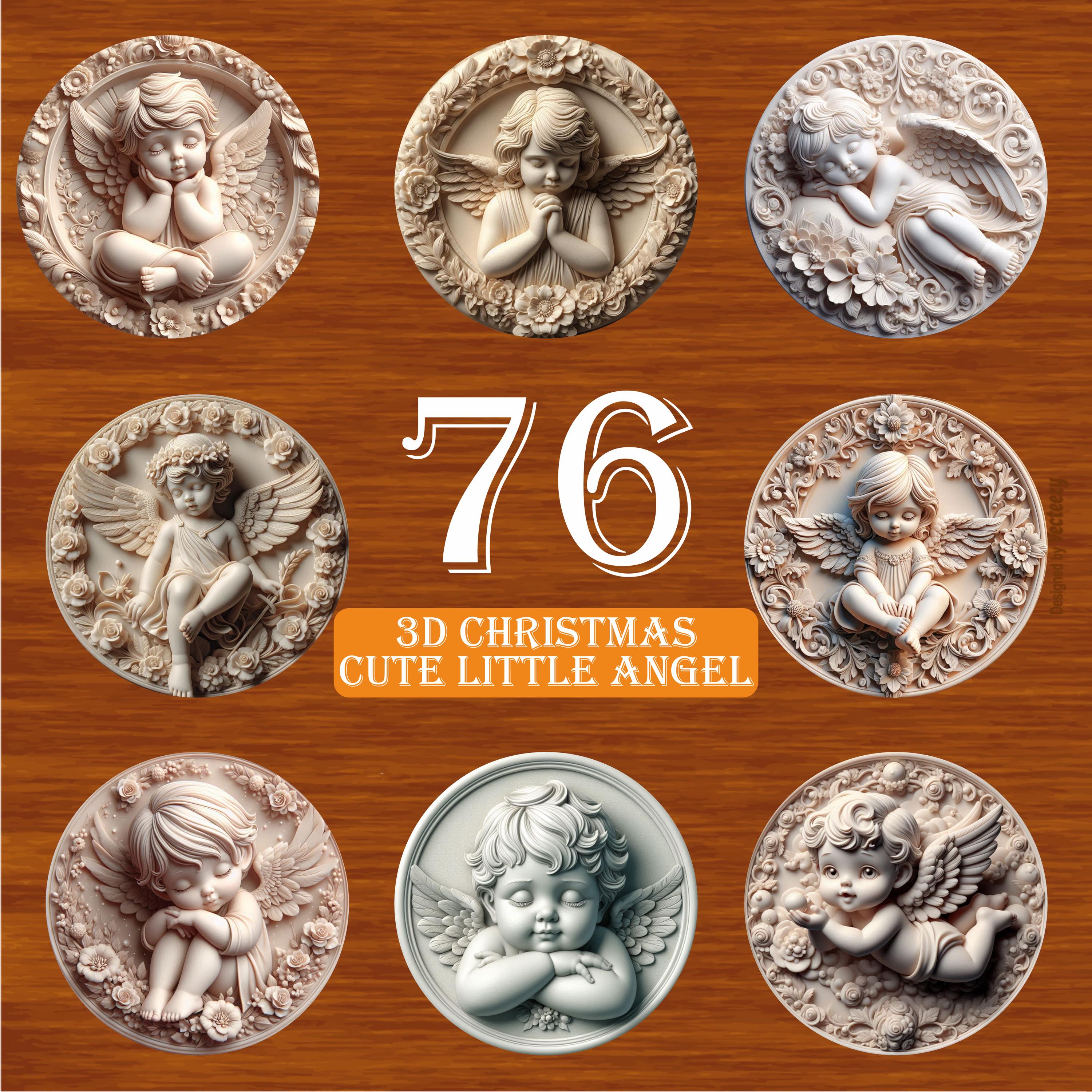 3D Round Christmas Cute Little Angel Ornament Design XMas Bundles - Laser Engrave/Sublimation/UV/DTF - PNG Digital File Clipart Templates