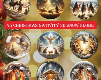 3D Round Christmas Snow Globe Ornament Design Bundles - XMas Nativity Scene - Laser Engrave/Sublimation/UV/DTF - PNG File Clipart Templates