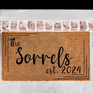 Personalized Doormat With Family Name and Est Date, Last Name Doormat, Custom Welcome Mat, Anniversary Gift, Wedding Gift, Wedding Doormat