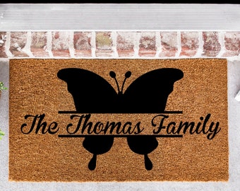 Butterfly Split Monogram Doormat, Butterfly Doormat, Last Name Doormat, Custom Family Doormat, Camp Doormat, Cute Doormat, Butterfly Decor